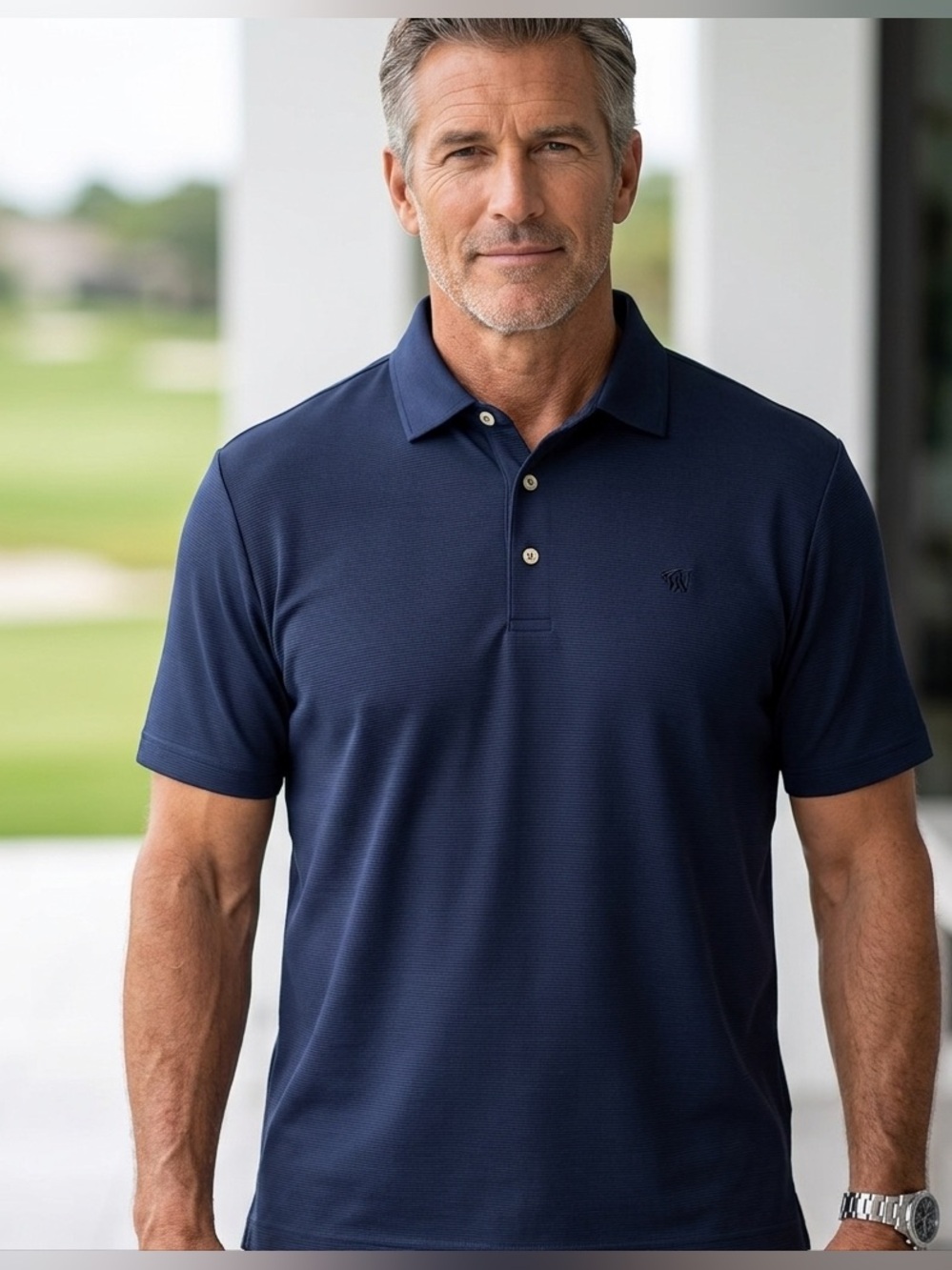 Hogan Men's Navy Blue Polo - Three-Button Collar